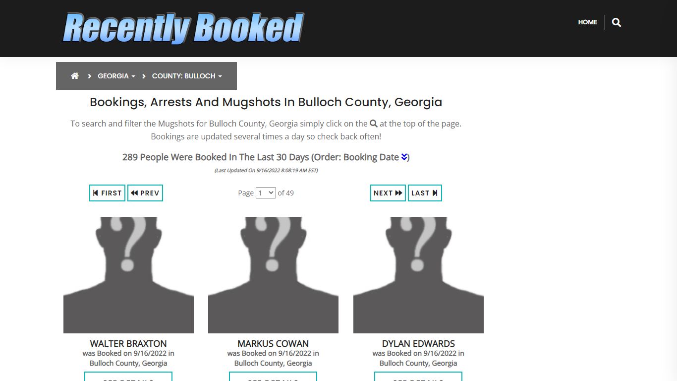 Recent bookings, Arrests, Mugshots in Bulloch County, Georgia